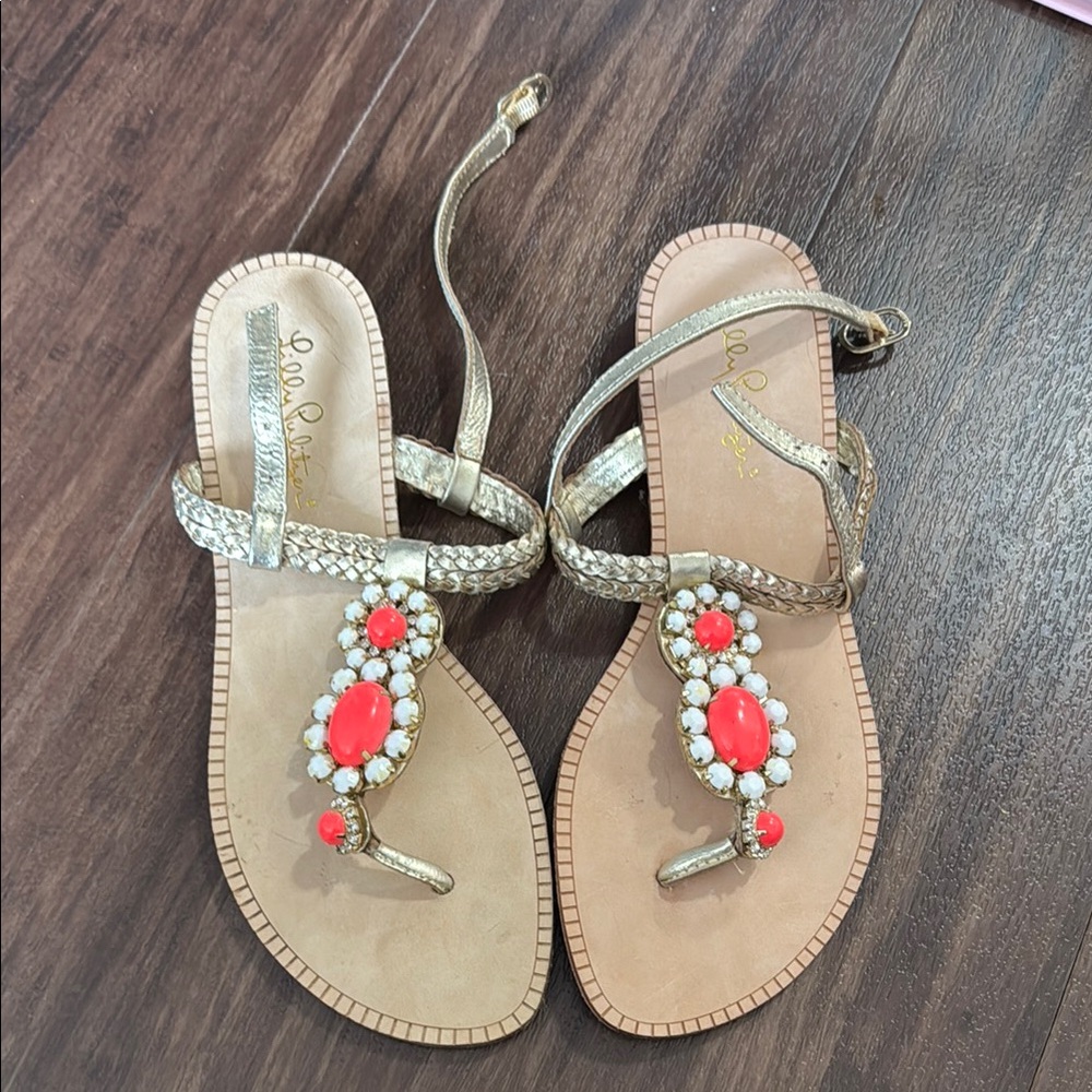 Lilly Pulitzer Gold and Coral Sandals